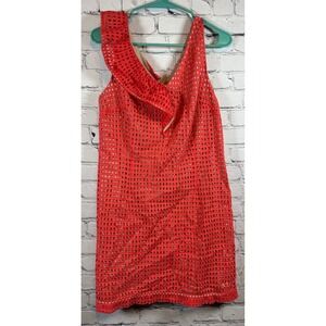 DKNY Coral Dress Sleeveless Ruffle Detail Party Cocktail Dress Size 6‎